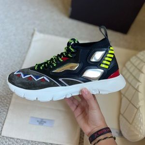 Authentic Valentino Geo design leather overlay mesh sneakers